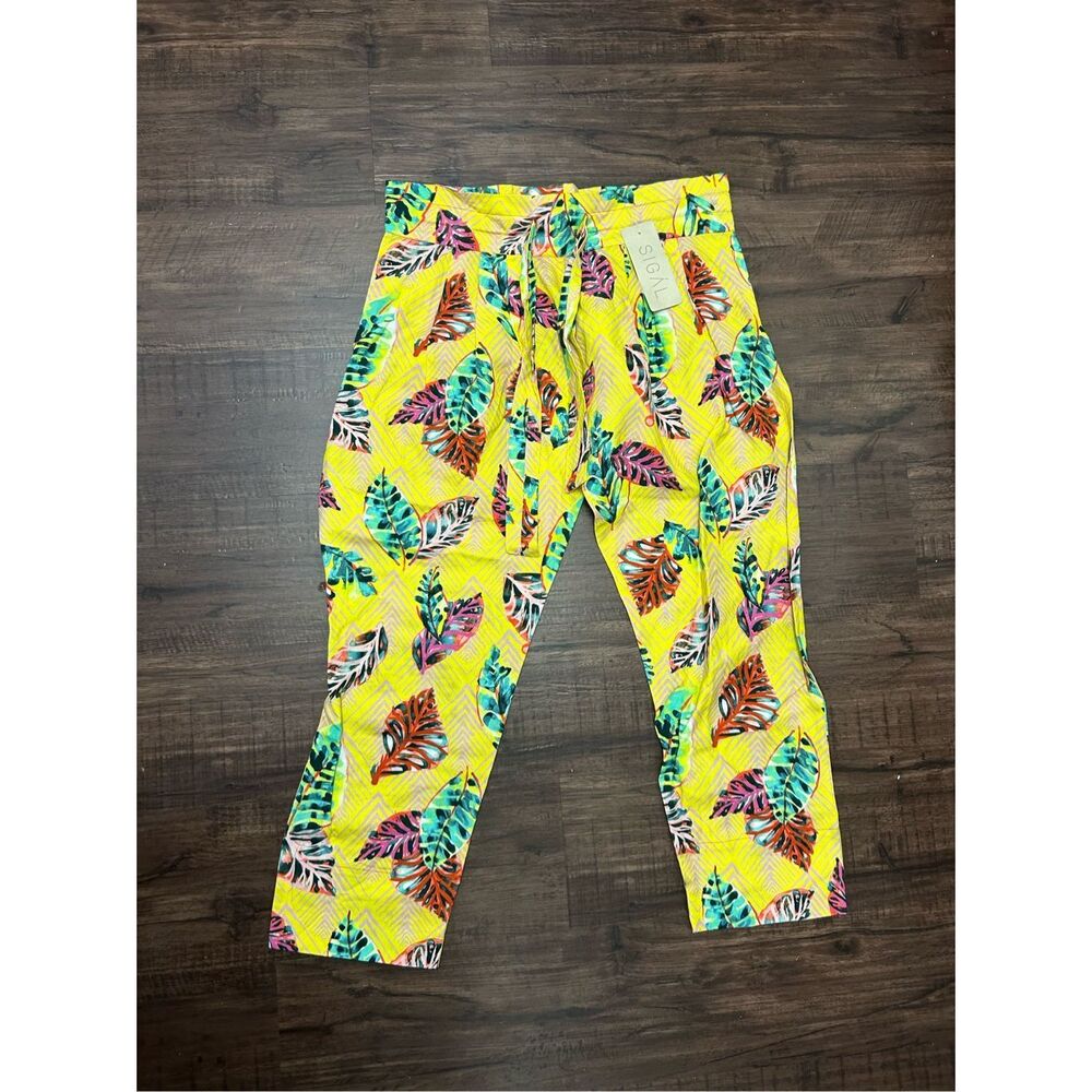 SIGAL NWT Yellow Tropical Cotton Linen Pants, Sz Small/Medium, MSRP $295